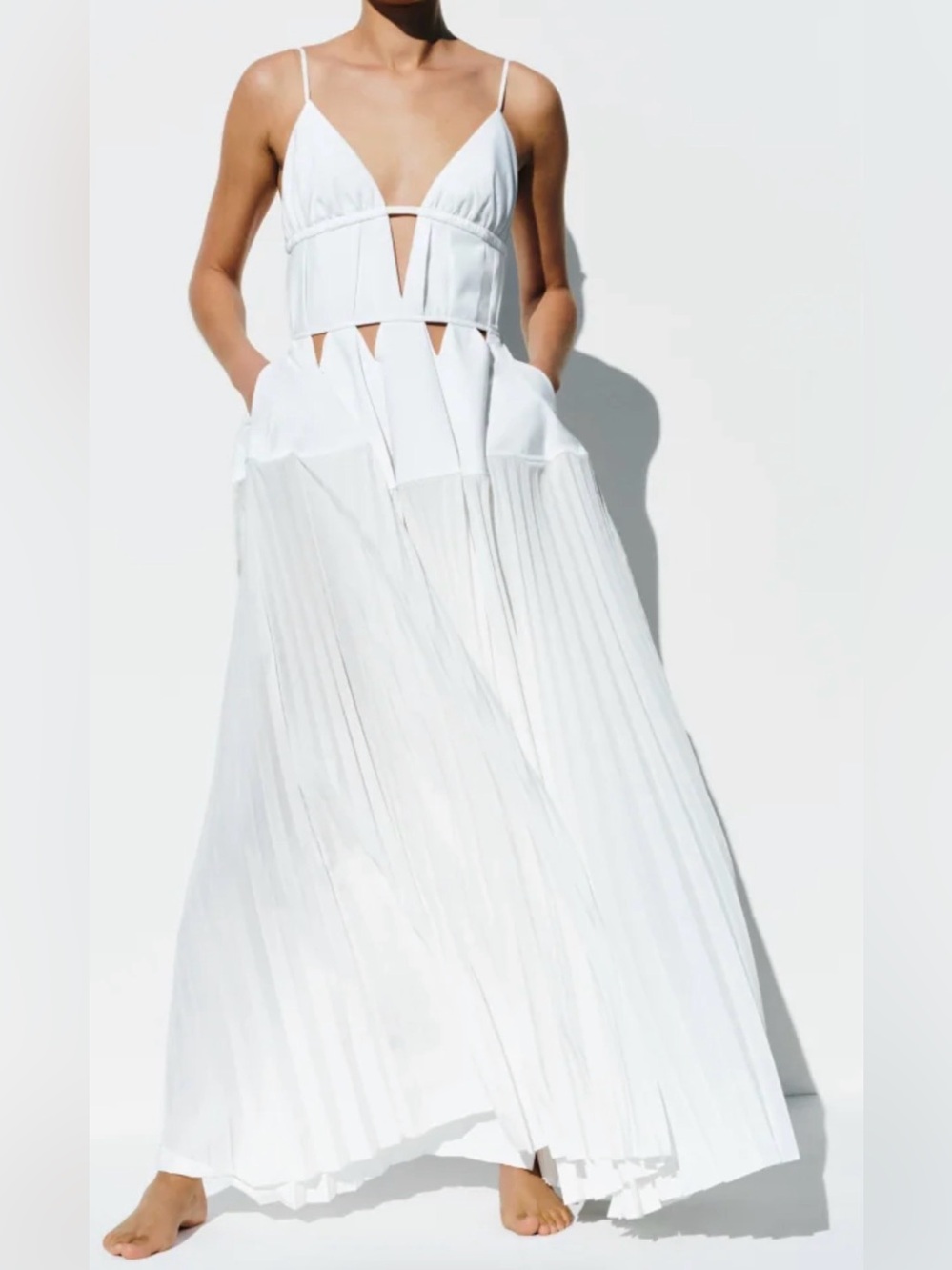 NEW SIMKHAI Selene Pleated Cotton Gown White Sz 2 PRE-FALL 2026 NWOT